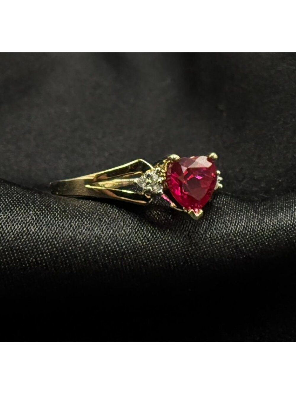 10K Gold Heart-Shaped Ruby & Diamond Ring